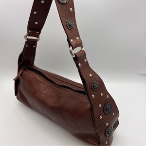 DONALD J PLINER COUTURE ITALY BROWN LEATHER BAG PURSE WITH METAL FLOWER STUDS